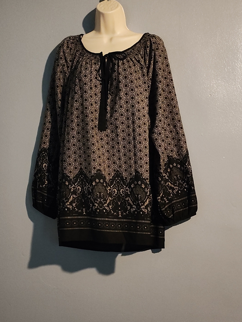 Jacqueline Design Studio Bohemian Black Printed Peasant Blouse - Women's Top